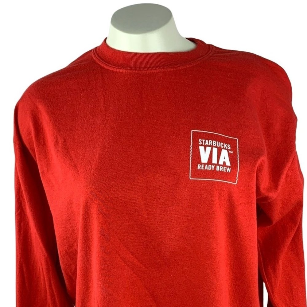 Starbucks Via Ready Brew Coffee Long Sleeve Employee T Shirt Gildan Size Medium